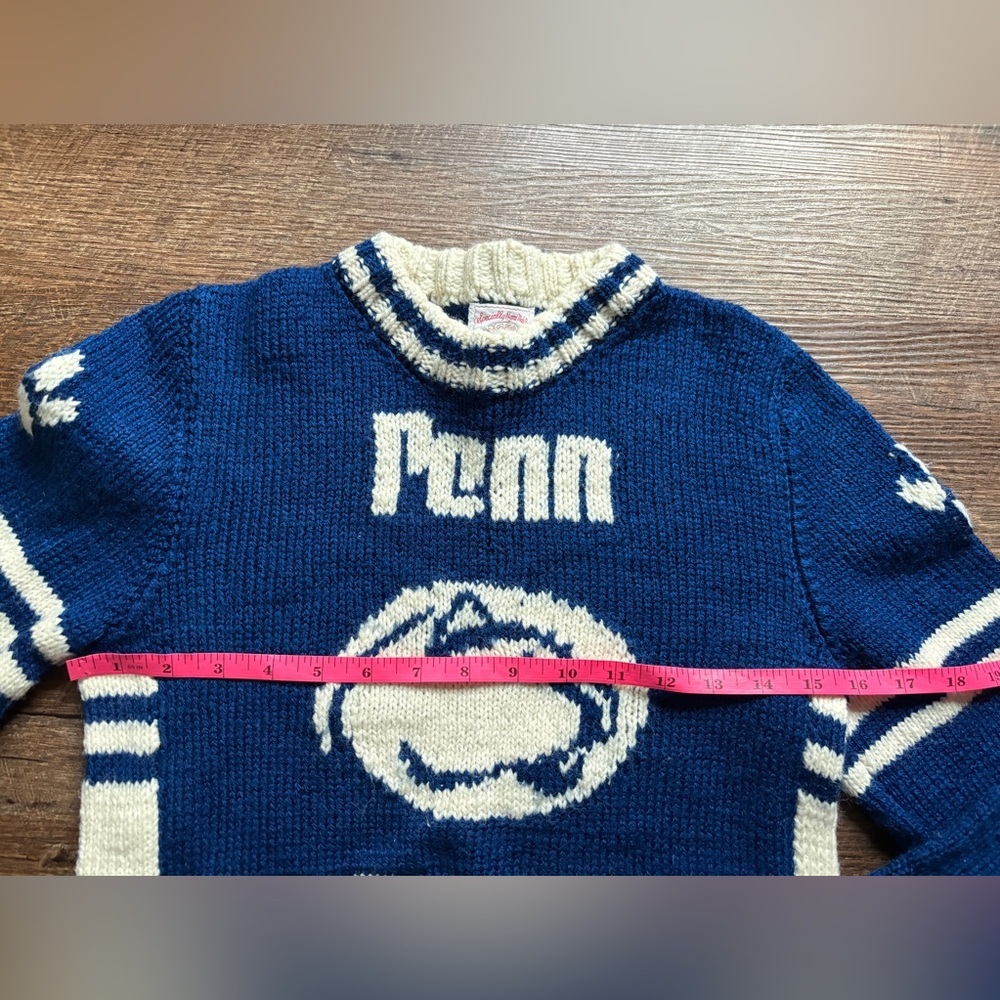Vintage Hand-knit by Grandma Penn State sweater PSU Nittany Lions blue white XS - Picture 7 of 11